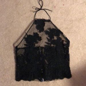 Sheer Black Halter with Lace Flower Design